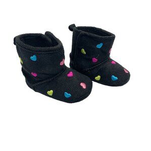 Rising Stars Girls 3 6 months infant baby Black Boots Hearts Multicolor Embroide